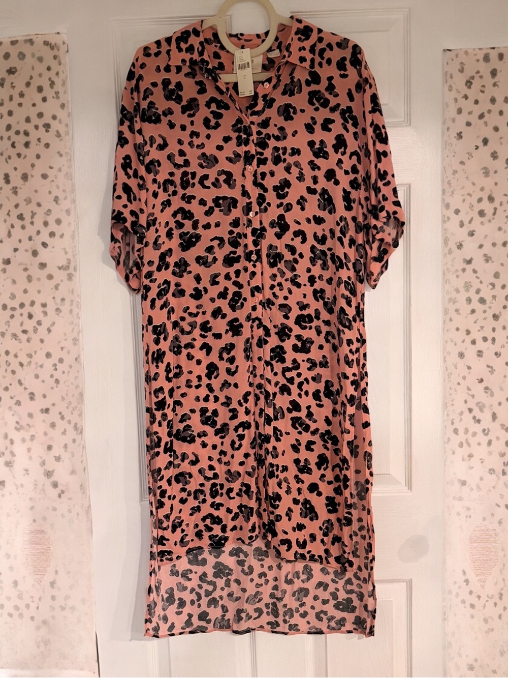 Anthropologie Maeve Pink and Black Leopard Print Blouse Dress NWT.